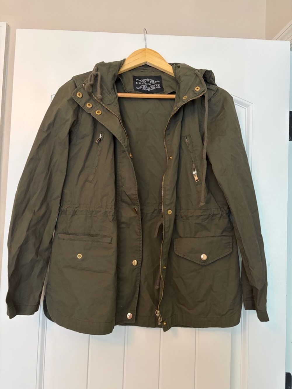 Chocolate Women's Olive Utility Hooded Anorak Jacket